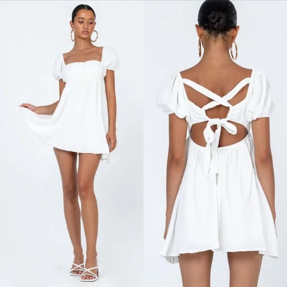 Princess Polly Let's Dance 100% Cotton Puff Sleeve Mini White Dress Size 6 NWOT - Picture 4 of 15